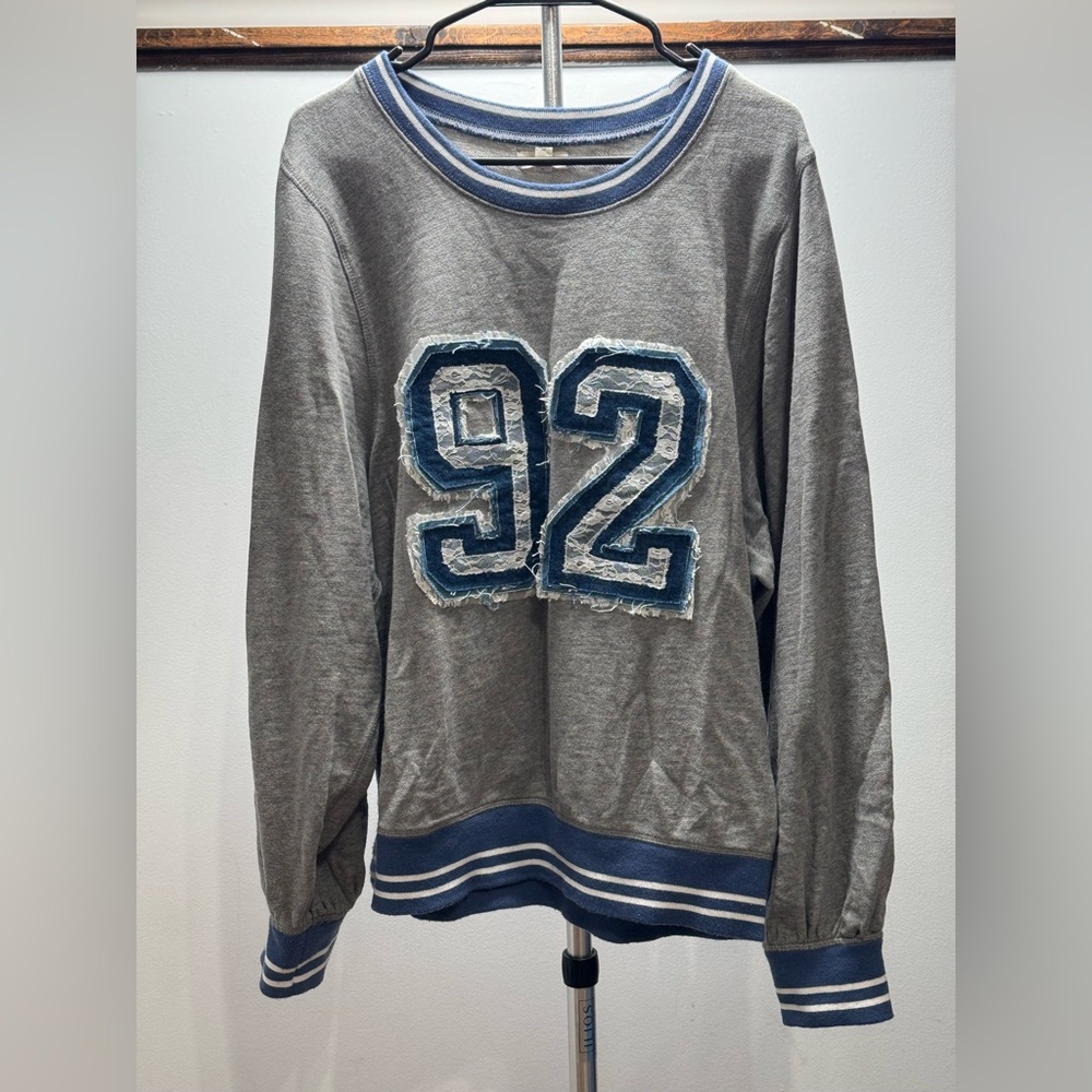 Anthropologie Gray and Blue Women's Sweater with Number Design